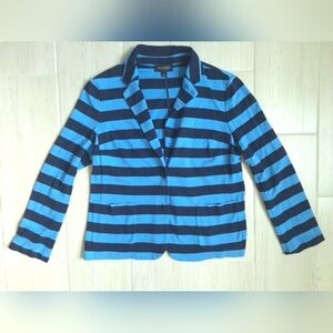 Talbots Women's Navy And Light Blue Striped Cotton Button Front Blazer - Large